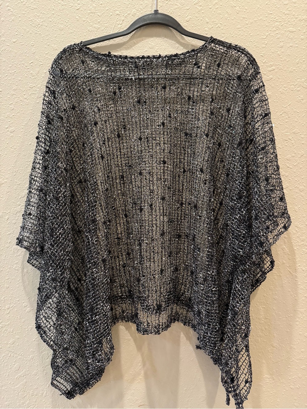 Lightweight Knit Poncho Sweater in Black and Gray